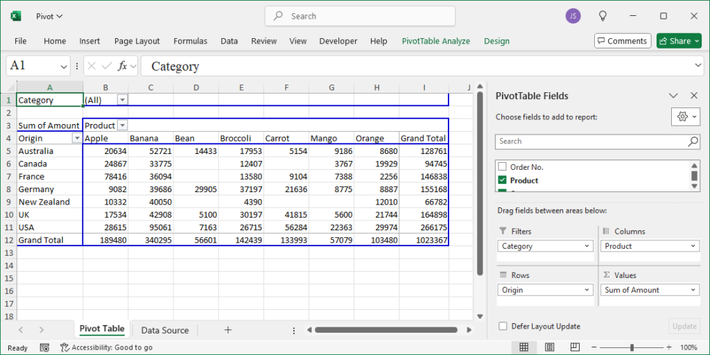 Create a Pivot Table using the PivotTableWizard Method Using xlwings